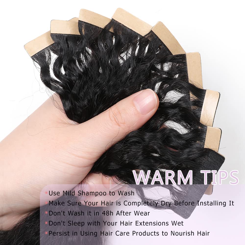 YDDM 16 Zoll Tape Extensions Echthaar 40 Stück 80g Schwarze Frauen Kinky Straight Tape In HaarverläN