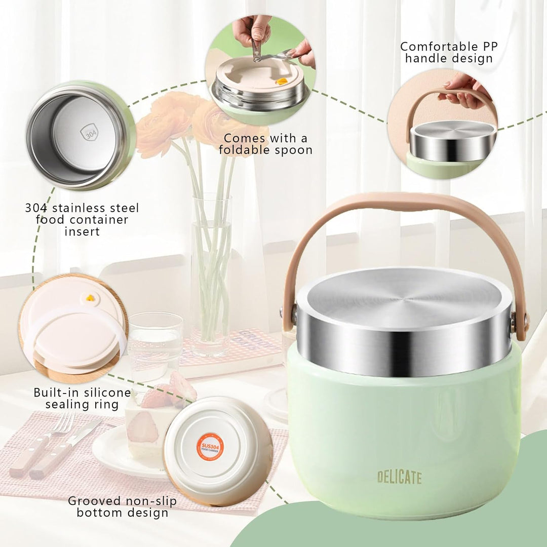 1200ml Thermobehälter für warme Lebensmittel, Thermo-Essenspender aus Edelstahl mit Griff, Thermos f