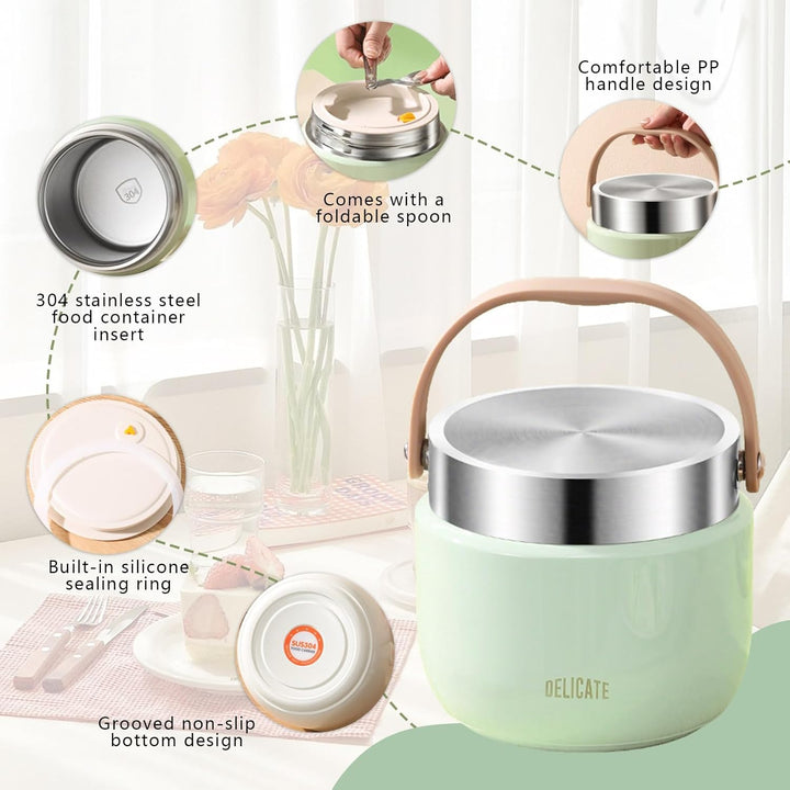 1200ml Thermobehälter für warme Lebensmittel, Thermo-Essenspender aus Edelstahl mit Griff, Thermos f