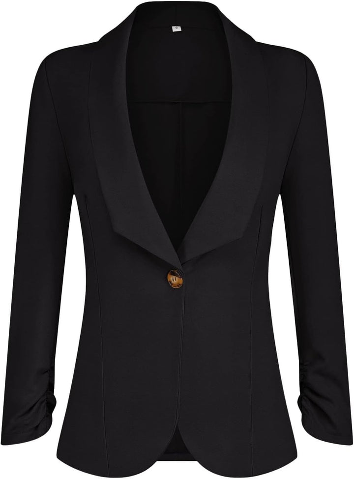 PrinStory Blazer Für Damen 3/4 Geraffte Ärmel Blazer Geschäft Büro Blazer Anzug Sportlich Jack Trenc