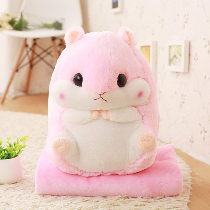 2 in 1 Hamster Kuscheltier Plüschtier Hamster Kissen mit Kuscheldecke Super Süsses Geschenk für Kind