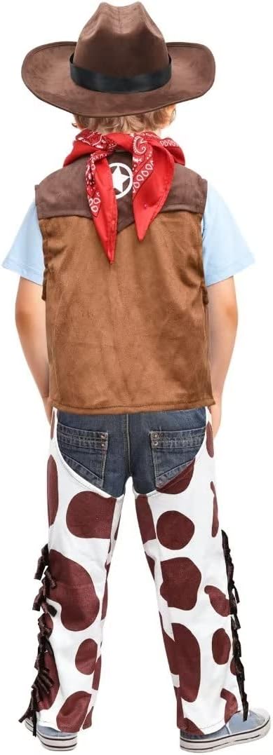 Tacobear Cowboy Kostüm Kinder mit Bandana Halstuch Hut Weste Hose Western Cowboy Cosplay Set Faschin