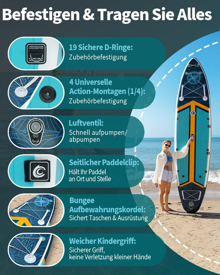COOLCAA SUP Board, 355cm (Extra Gross) Stand Up Paddling Board, Aufblasbares Stand-Up Paddle Board m