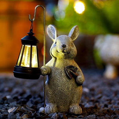 Yeomoo Kaninchen Gartenfiguren mit Solarlampen Gartendeko für Draussen: Hase Deko Garten Zimmer mit