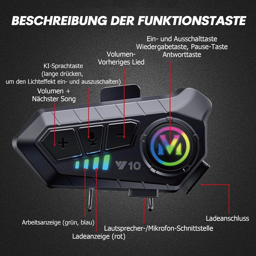 Motorradhelm Headset Bluetooth mit Mikrofon Motorrad Helm Kopfhörer Wireless Motorcycle Helmet Heads