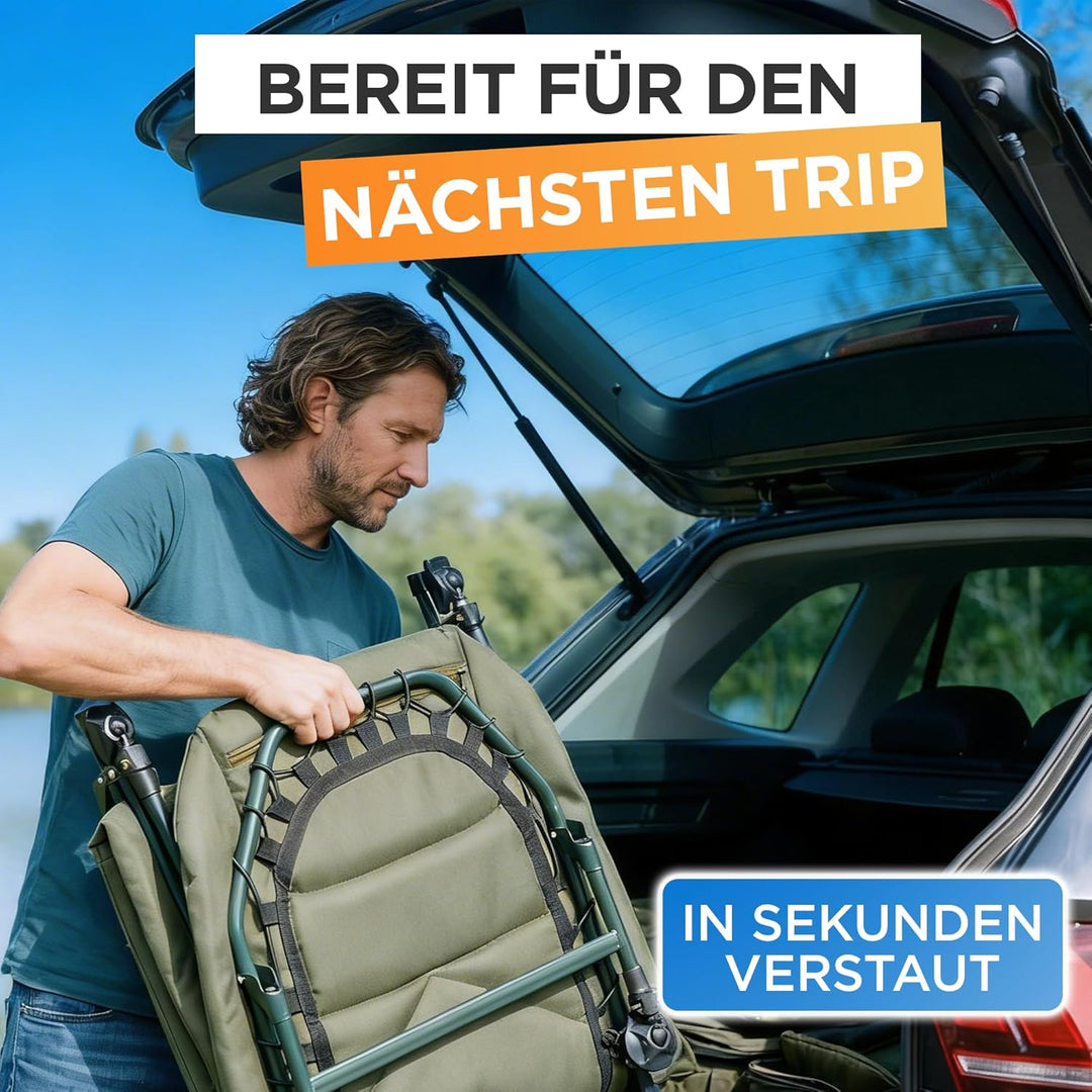 Q-Tac Karpfenliege [Stabil, Bequem & Leicht zu Reinigen] - Angelliege mit extragrossen Schlammfüssen