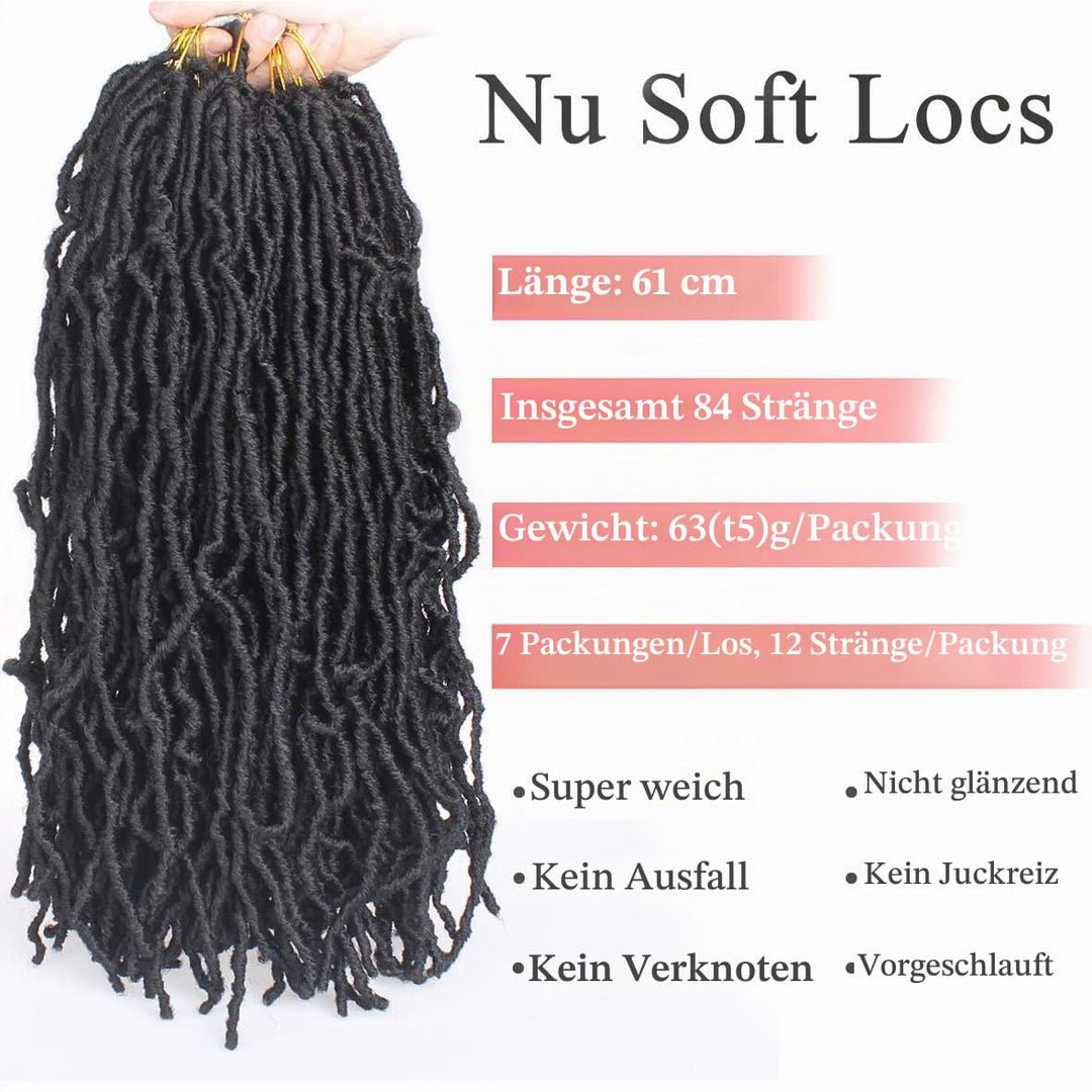 Leeven 24 Zoll Nu Faux Locs Crochet Hair 7 Packs Black Soft Messy Faux Locs Crochet Braids Distresse