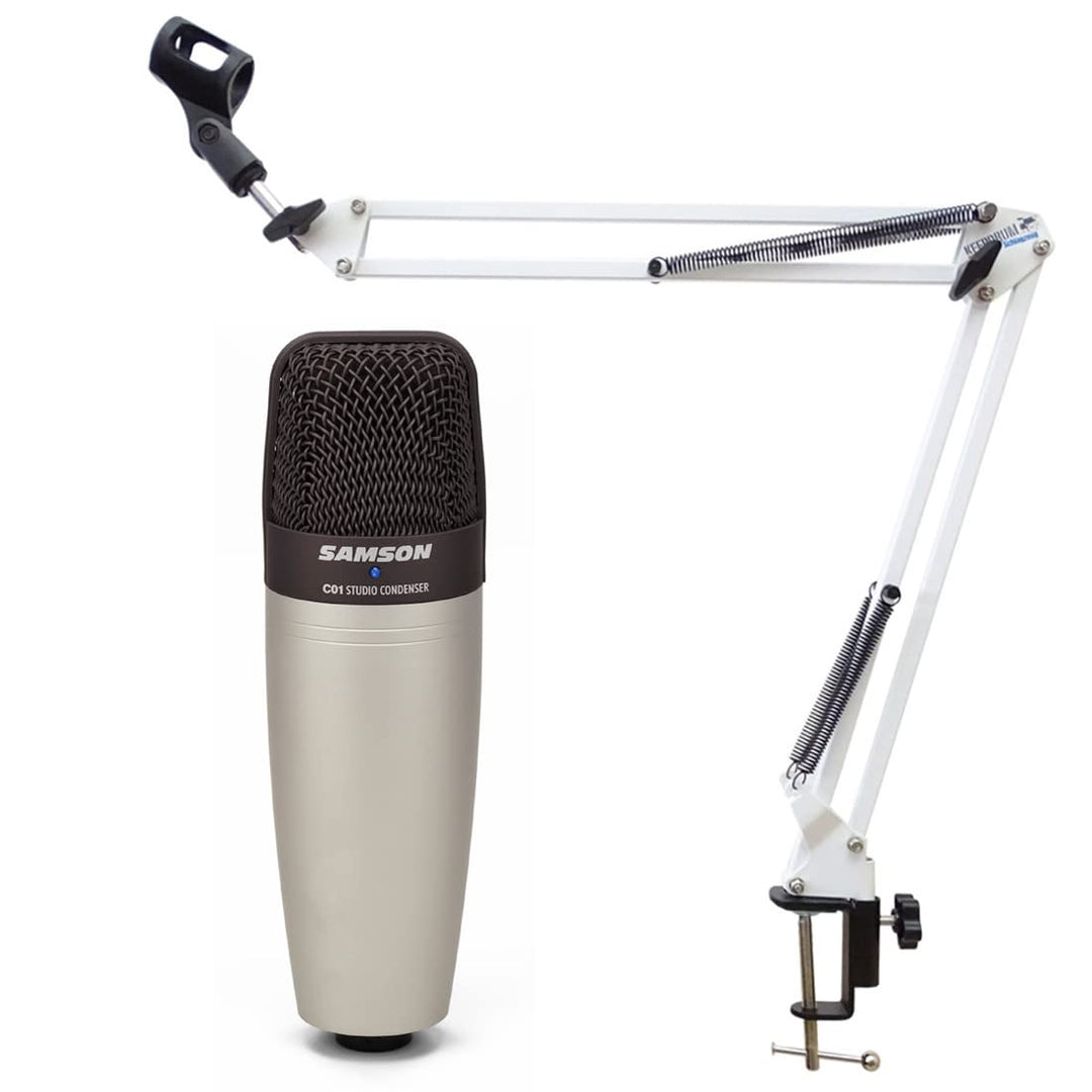 Samson C-01 Studio Kondensator-Mikrofon + keepdrum NB35 Gelenkarm Weiss