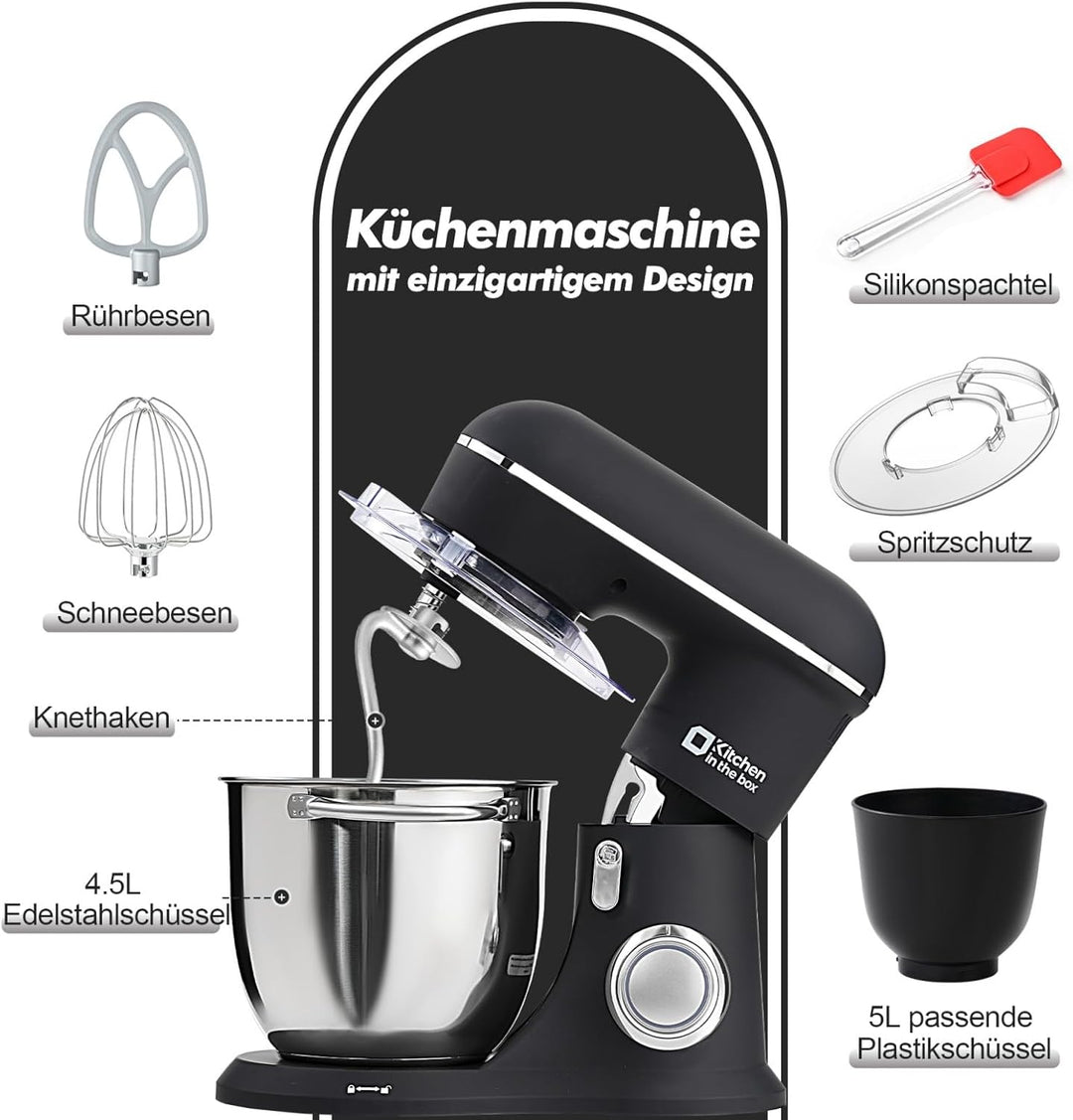 Kitchen in the Box Küchenmaschine, 4,5 L & 5 L Knetmaschine, 10+P Geschwindigkeits Teigmaschine mit
