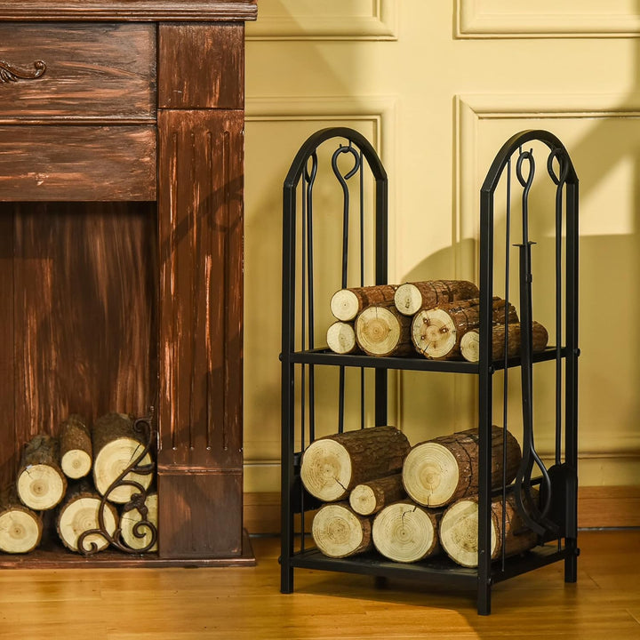 Outsunny kaminholzregal Kaminholzständer Brennholzregal mit 4 zusätzlichen Brennholzwerkzeugen Kamin