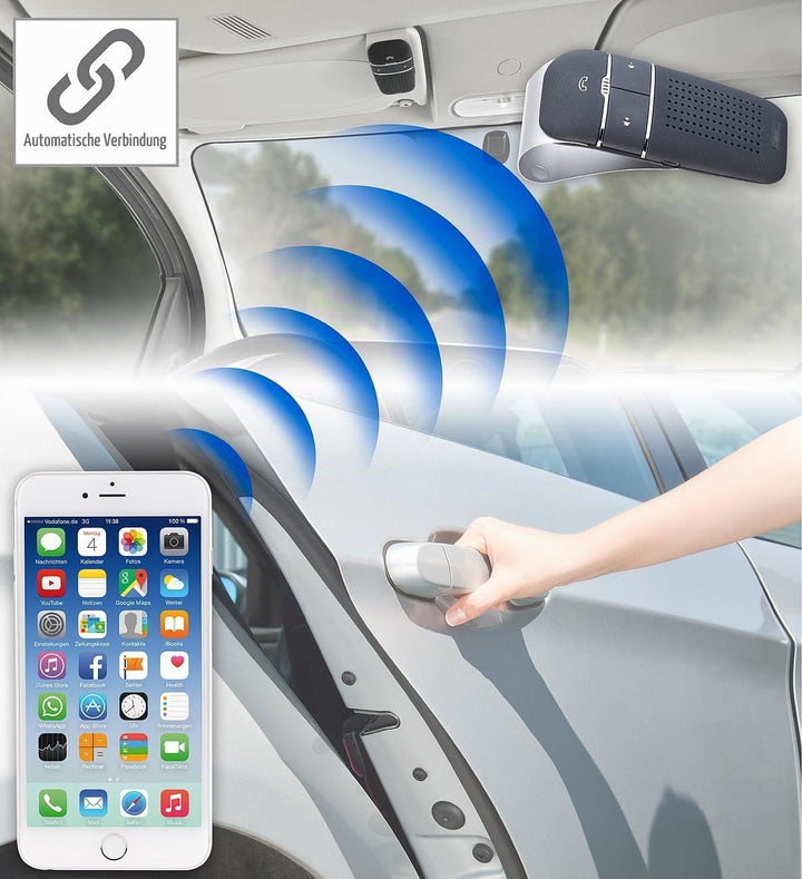 Callstel Freisprecheinrichtung: Kfz-Freisprecher, Bluetooth 5, Siri- &amp; Google-kompatibel, Sprachbefe
