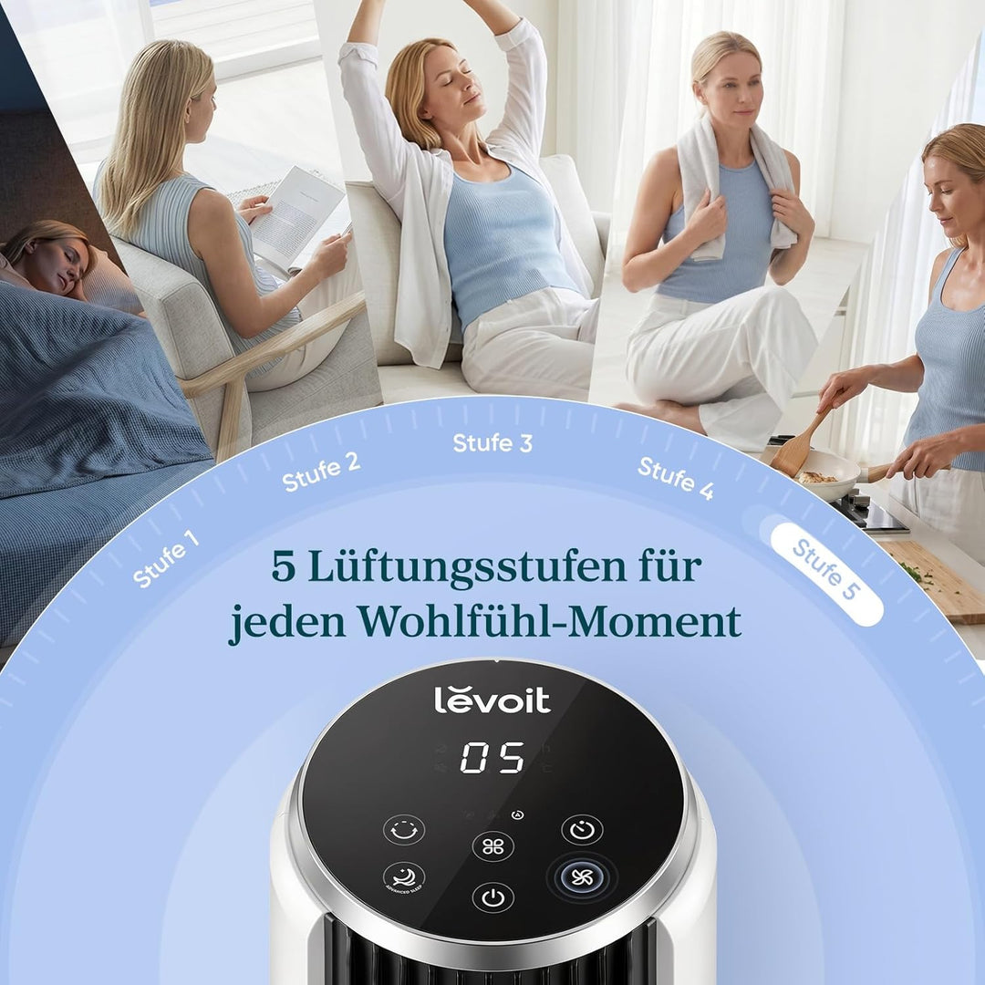 LEVOIT 28dB leiser Turmventilator mit Fortschrittlichem Schlafmodus,7m/s Ventilator mit Fernbedienun