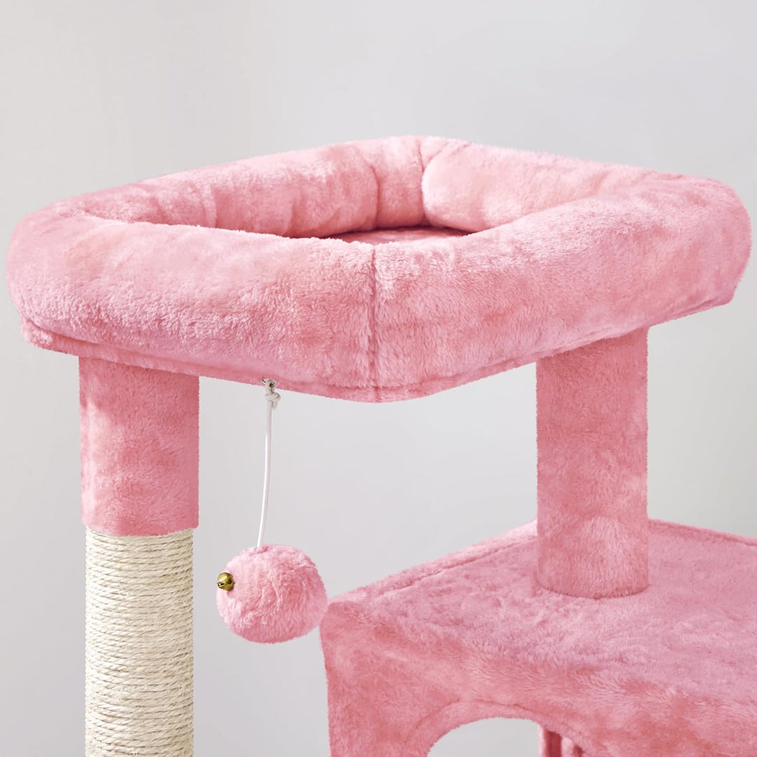Yaheetech Kratzbaum, Stabiler Katzenbaum 91 cm Katzenkratzbaum, mit 2 Häuschen Sisal und Spielball,