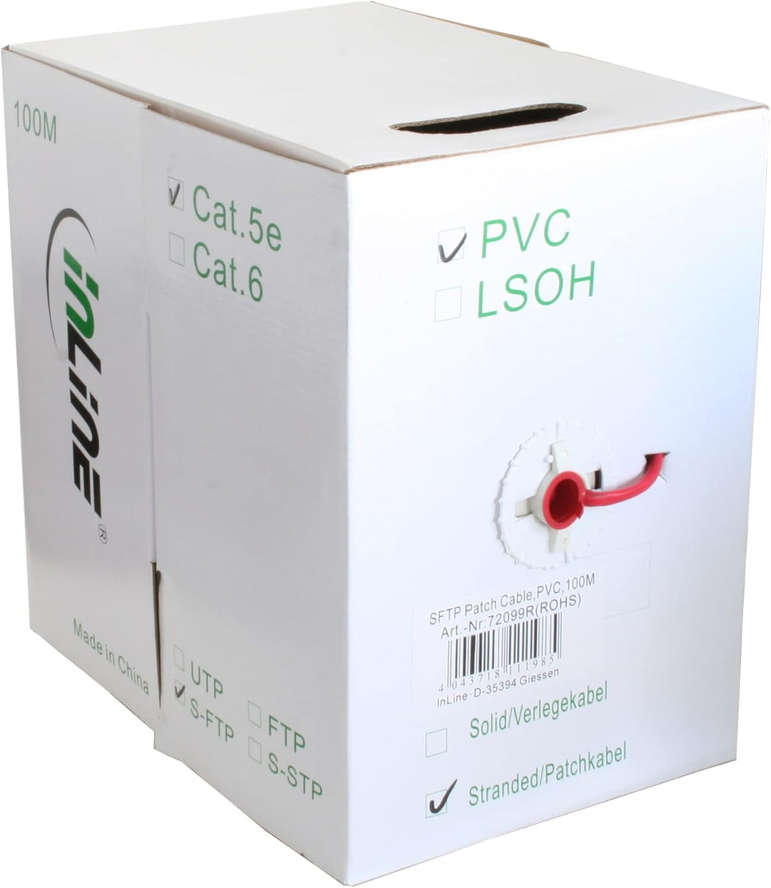 InLine 72099R Patchkabel Cat.5e, rot, SF/UTP, AWG26, PVC, 100m