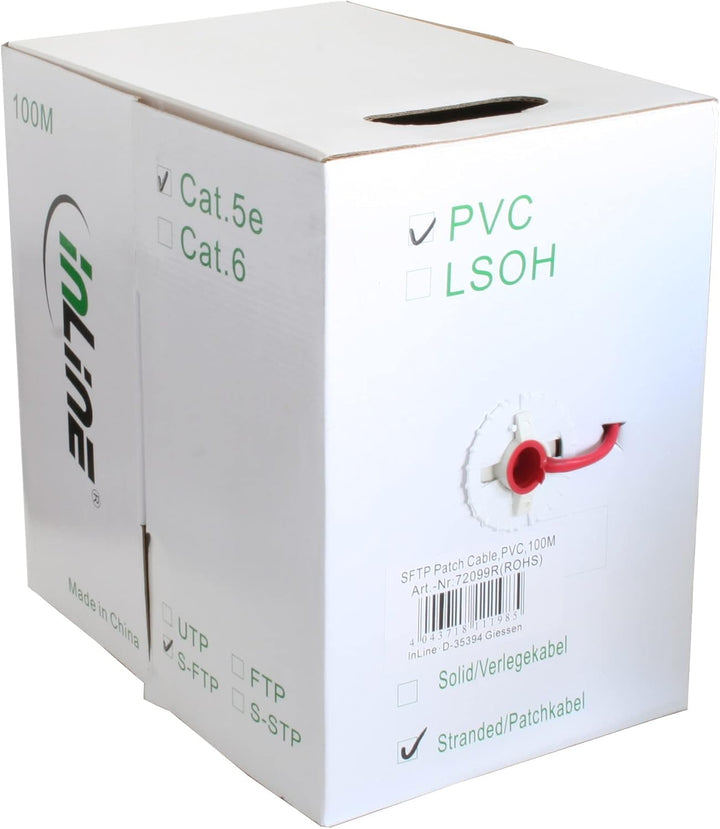 InLine 72099R Patchkabel Cat.5e, rot, SF/UTP, AWG26, PVC, 100m