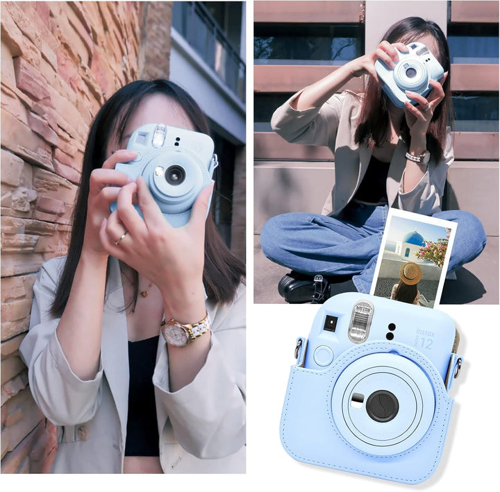 MUZIRI KINOKOO Tasche für Instax Mini 12/Fuji Mini 12 Sofortbildkamera, PU Leder Schutzhülle für Ins