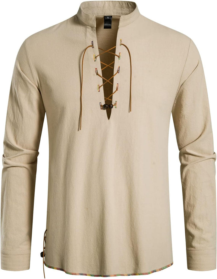 LucMatton Herren-Kostüm mit Schnürung, Baumwolle, mittelalterliches Vintage-Kostüm Khaki-a L, Khaki-