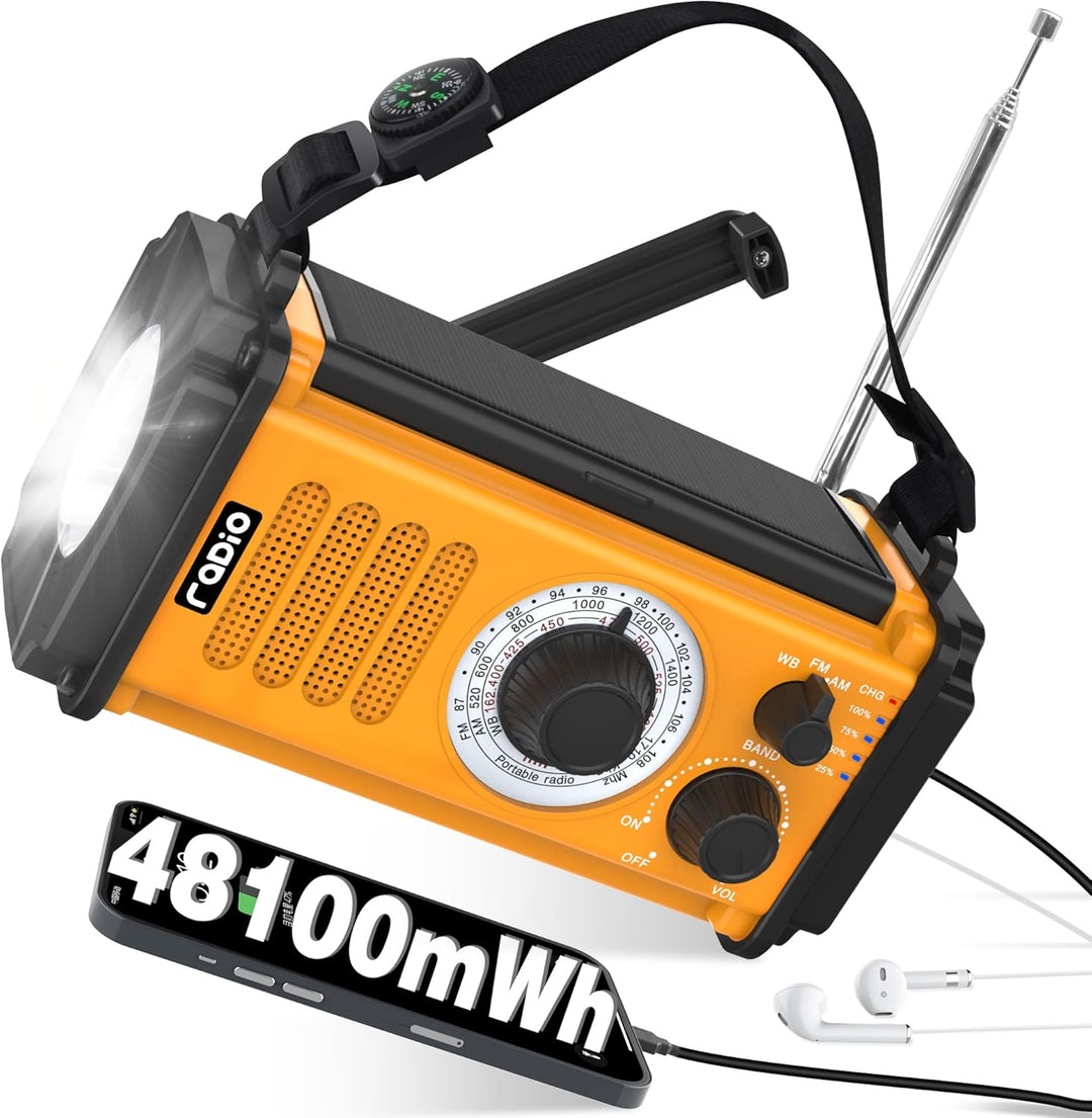 13000mAh Solar Kurbel Notfall Radio, AM FM Radio, 5-Wege Dynamo Radio, Klassik-Radio,USB Handy-Ladeg