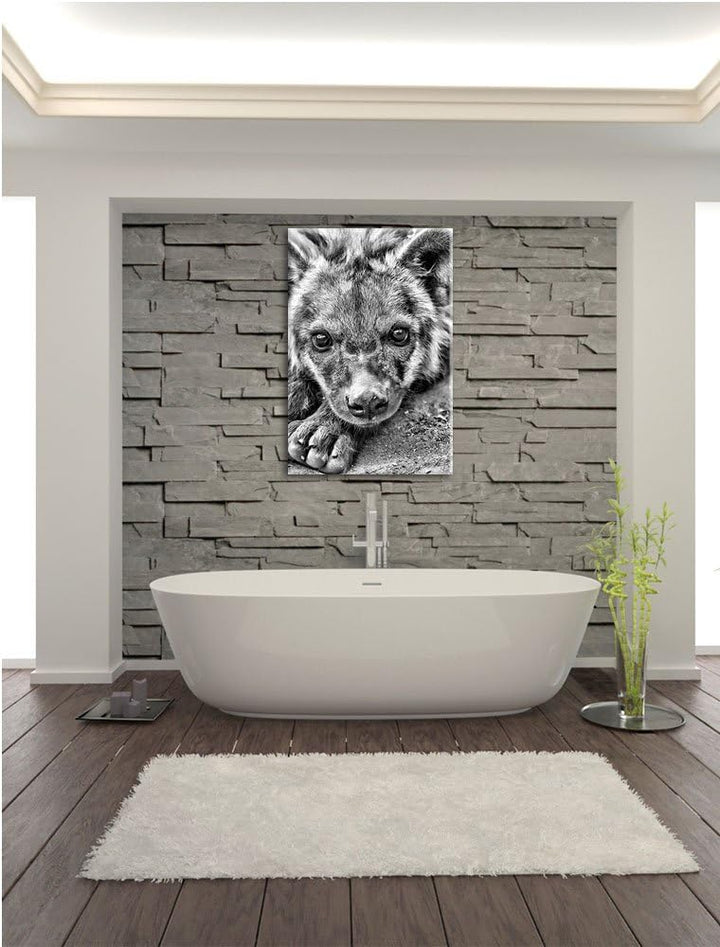 Pixxprint Monocrome, niedliche Hyäne, Format: 100x70 auf Leinwand, 100x70