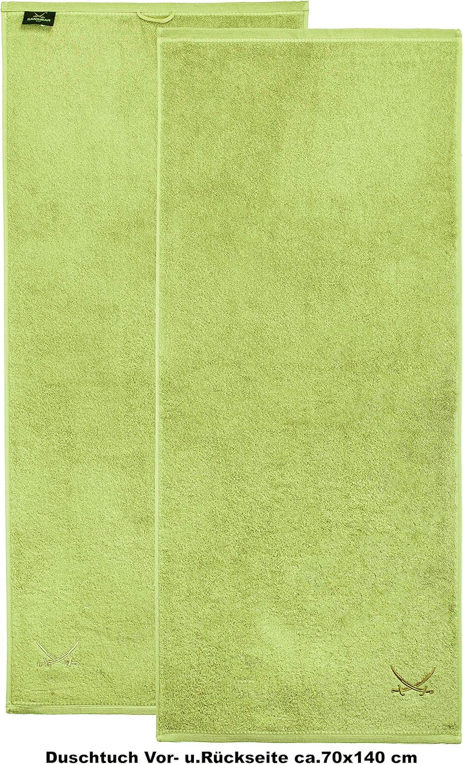 Sansibar Duschtuch 2er Set 70x140 cm 100% Baumwolle mit gesticktem Säbel Logo Badtuch Handtuch Grün