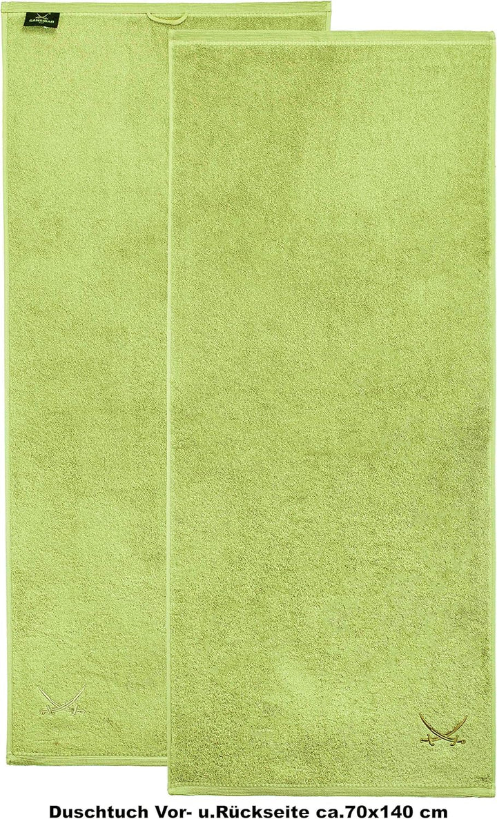 Sansibar Duschtuch 2er Set 70x140 cm 100% Baumwolle mit gesticktem Säbel Logo Badtuch Handtuch Grün