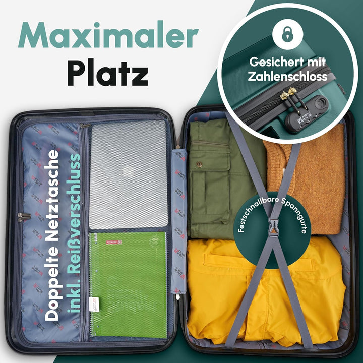 Easy Move ABS Hartschalenkoffer [ERGONOMISCH & SICHER] - Grosser Trolley Koffer mit 360° Rädern, Zah