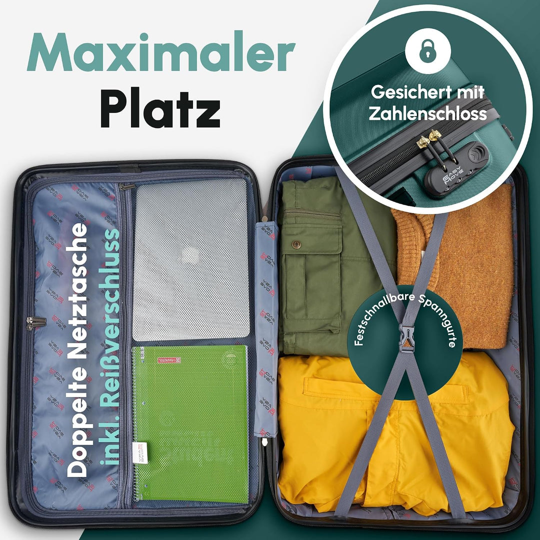 Easy Move ABS Hartschalenkoffer [ERGONOMISCH &amp; SICHER] - Grosser Trolley Koffer mit 360° Rädern, Zah