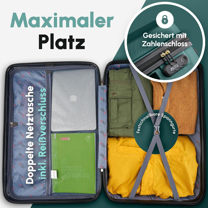 Easy Move ABS Hartschalenkoffer [ERGONOMISCH &amp; SICHER] - Grosser Trolley Koffer mit 360° Rädern, Zah