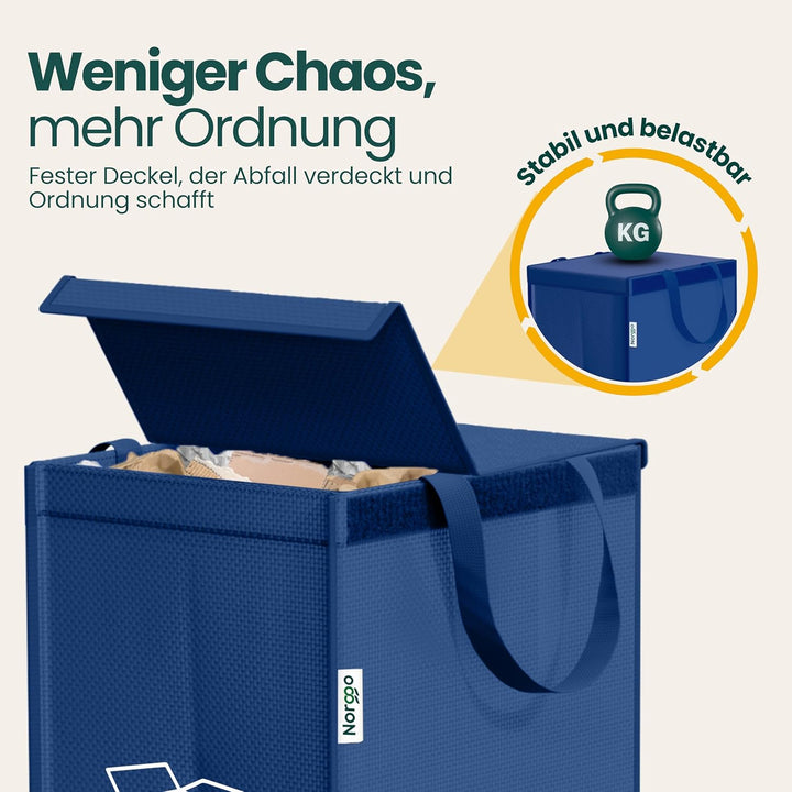 Mülltrennsystem 3fach – Set aus 3 Mülltrennsysteme für Plastik, Papier und Glas – Recycling Behälter
