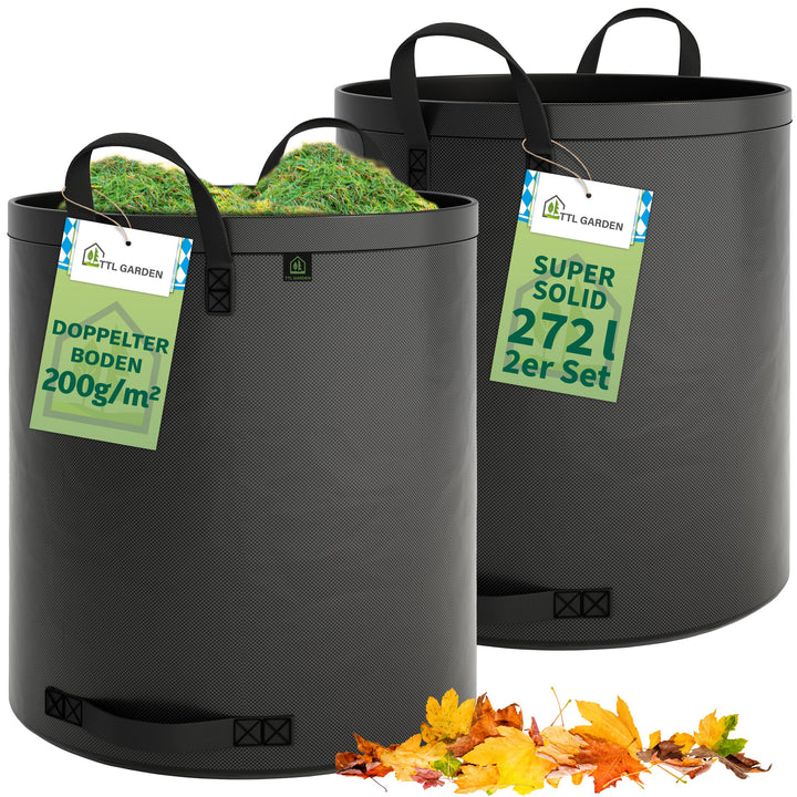 TTL Garden 2x 272L SUPER SOLID Gartensack grau - DOPPELTER BODEN 2x200 gsm extra stabil & reissfest