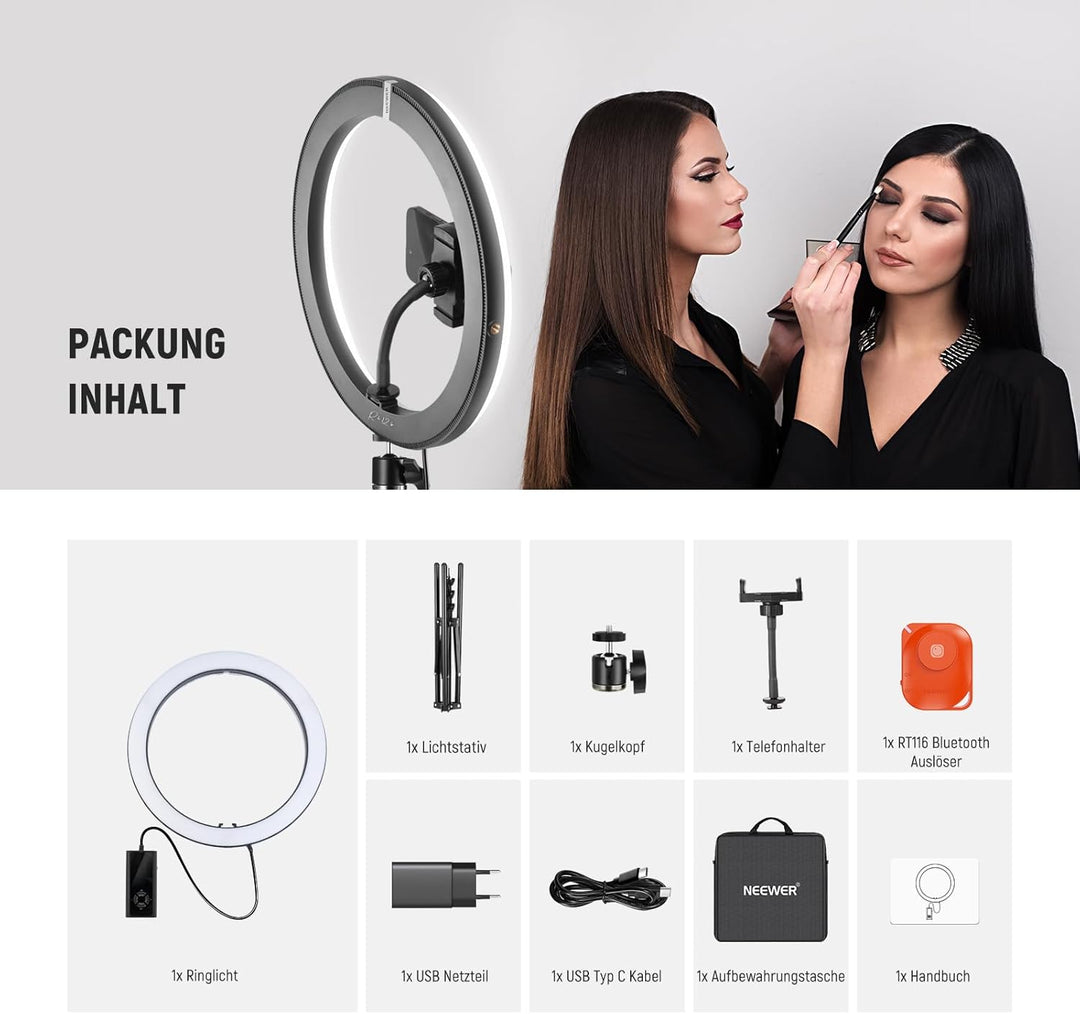 NEEWER 30,5cm(12Zoll) 24W Hochleistungs LED Ringlicht für Telefon mit 181 Zoll Halterung Bicolor 290