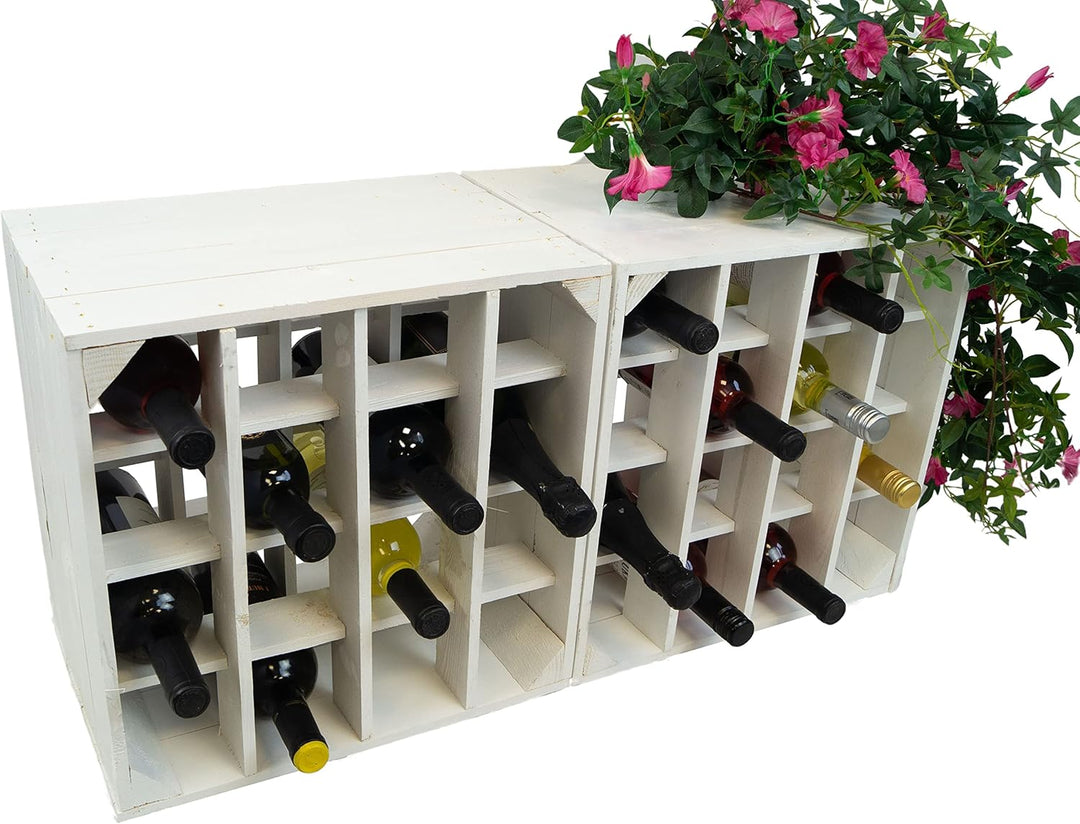 Kistenkolli Altes Land Weinregal 16er Weiss Masse 40x40x27cm Regalkiste Flaschenablage Weinregal Apf