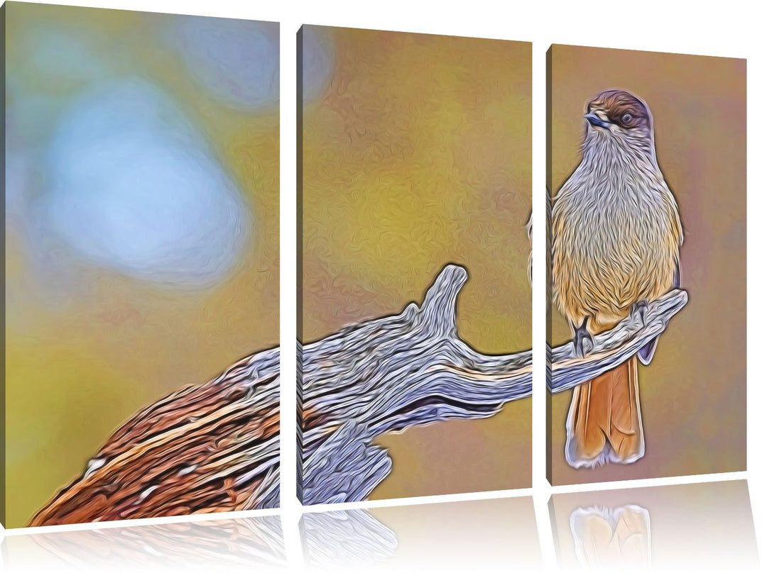 kleiner Vogel auf Ast NewArt 3-Teiler Leinwandbild 120x80 Bild auf Leinwand, XXL riesige Bilder fert