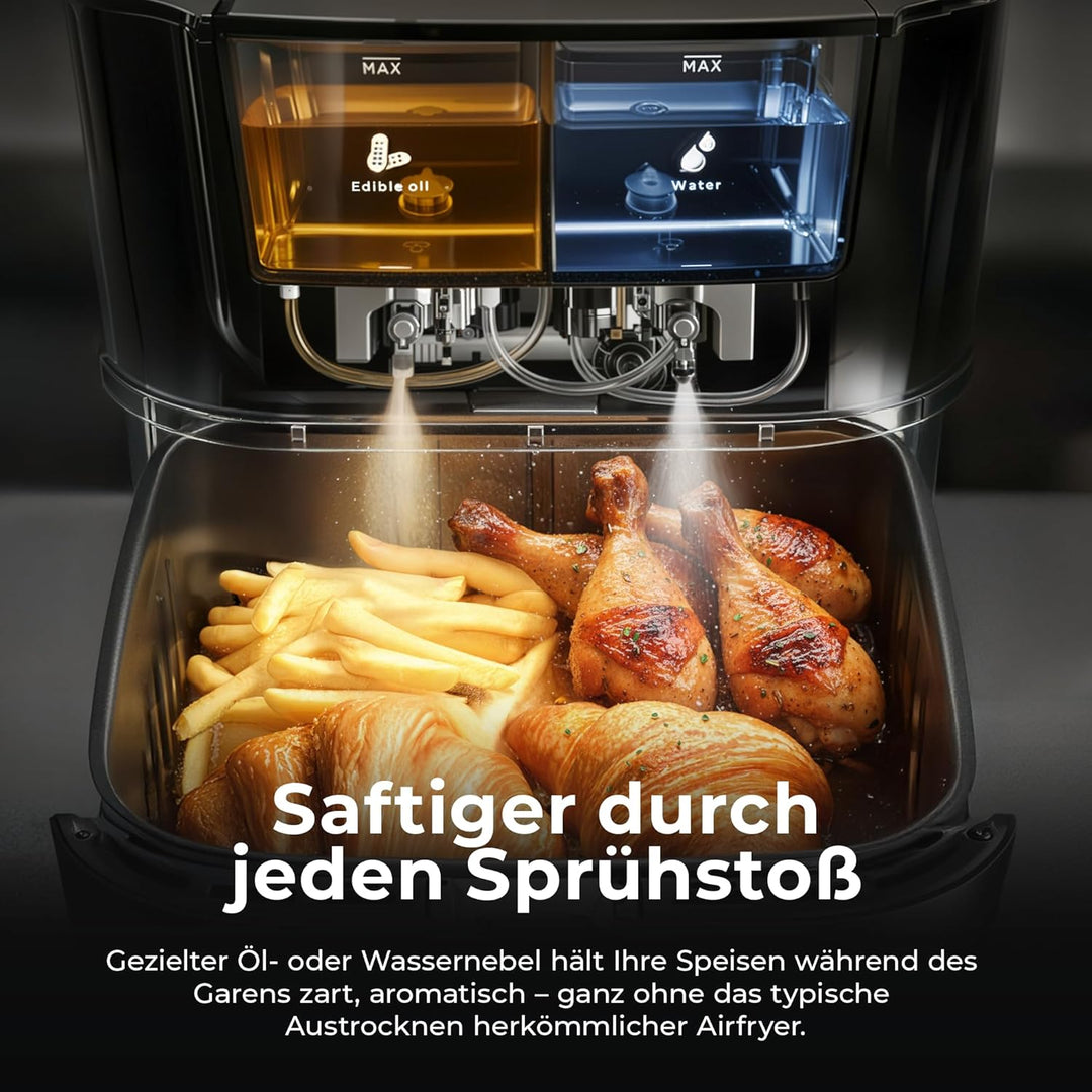 Balter Heissluftfritteuse Airfryer mit Öl- & Wasser-Spray Funktion für extra knusprige Speisen, 7,2L