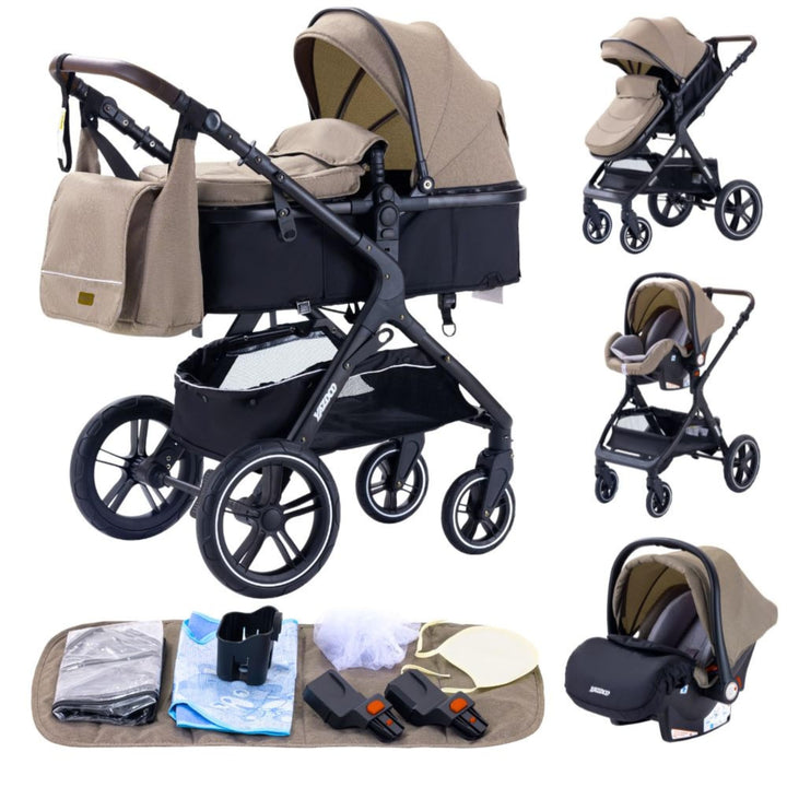 YAZOCO kinderwagen 3 in 1 Zusammenklappbar kinderwagen Komplettset Becherhalter, Moskitonetz, Fussab