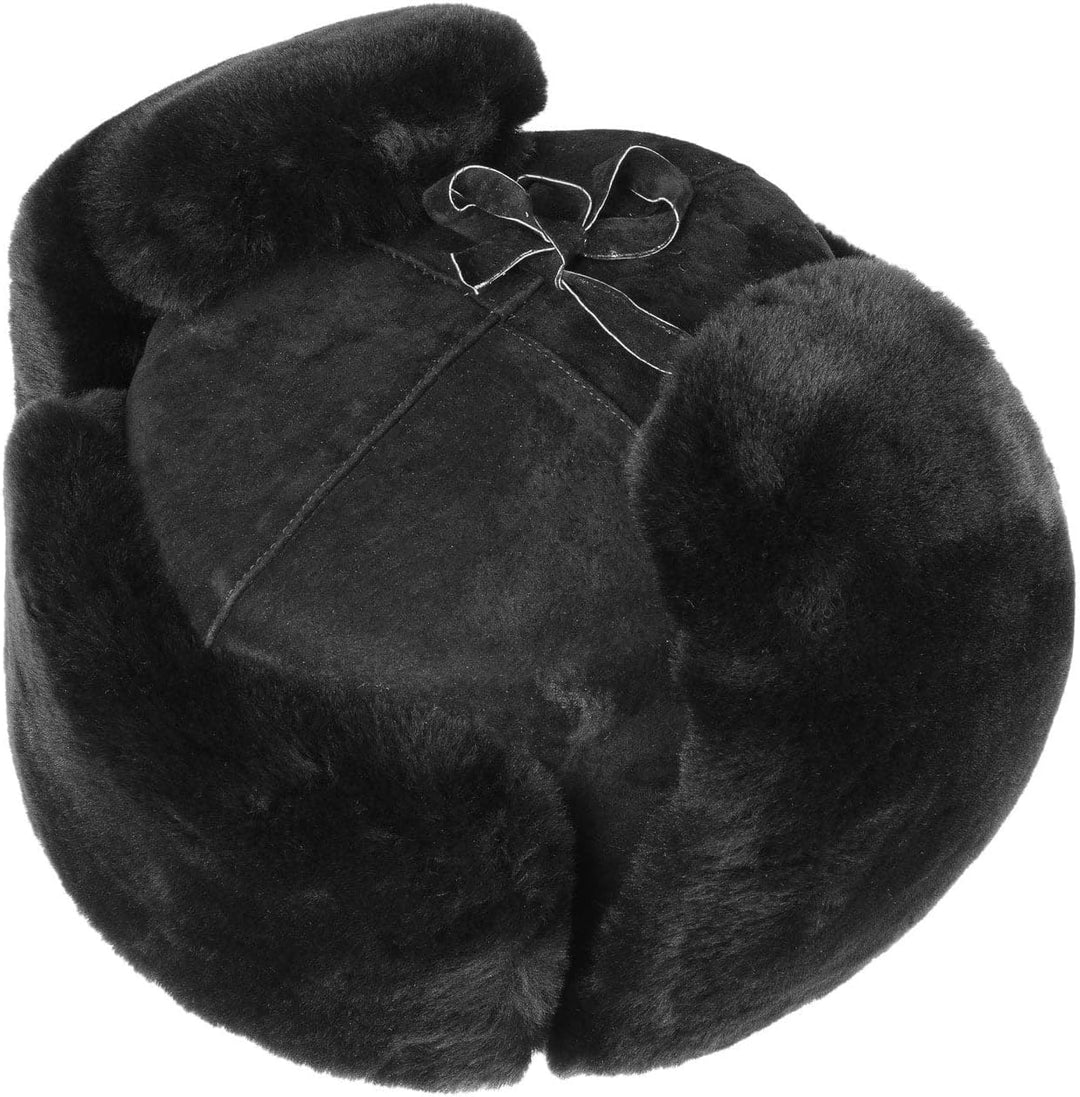 LIERYS Schiwago Pelzmütze Uschanka mit Steppfutter Russenmütze aus Leder Winter S-XXL 54 Schwarz, 54