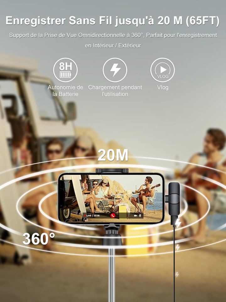 Moman Lavalier-Funkmikrofon-Ansteckmikrofon-Lightning-Kabellos 2.4GHz Auto Noise Canceling Wireless