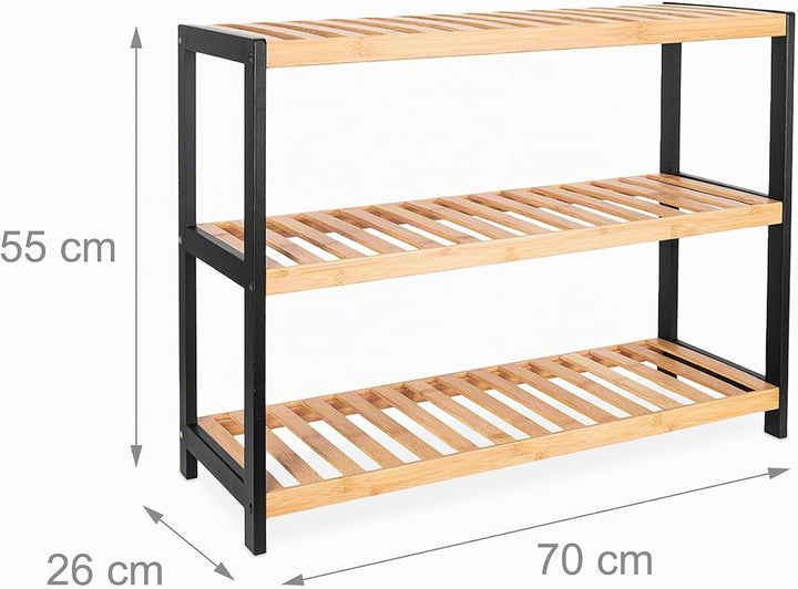 Relaxdays Schuhregal, HxBxT: 55 x 70 x 26 cm, Bambus, 3 Ebenen, 9 Paar Schuhe, Schuhständer Gitterab
