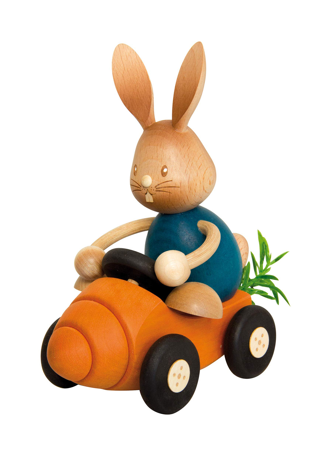 Drechslerei Kuhnert - Osterdekoration/Osterhase - Stupsi Hase mit Möhrenflitzer - 12cm - aus Holz -