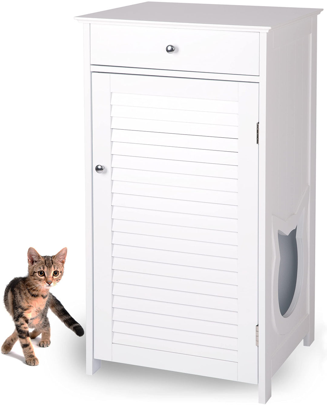 Katzenschrank für Katzentoilette gross hoch aus Holz, Katzenklo-Schrank Kommode mit Schublade und Tü