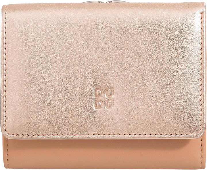 DUDU Kleine Damen-Brieftasche aus Leder mit RFID-Schutz, Münzfach und Klickverschluss, kompakt, 8 Ka