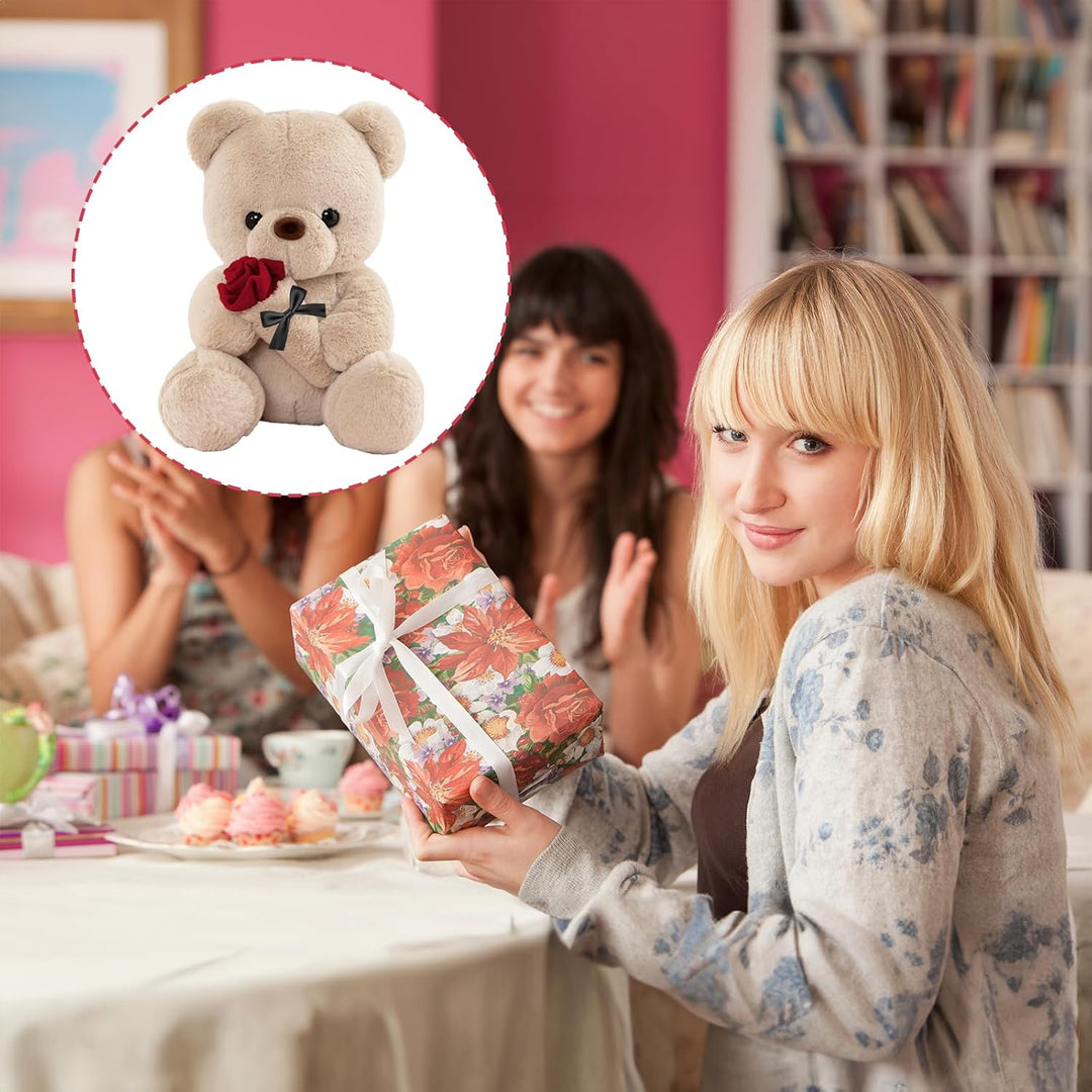 Teddybär mit Rose, Geburtstagsgeschenk für Frauen 35cm Kuscheltier | Süsse Kuscheltier Teddy Rosen T