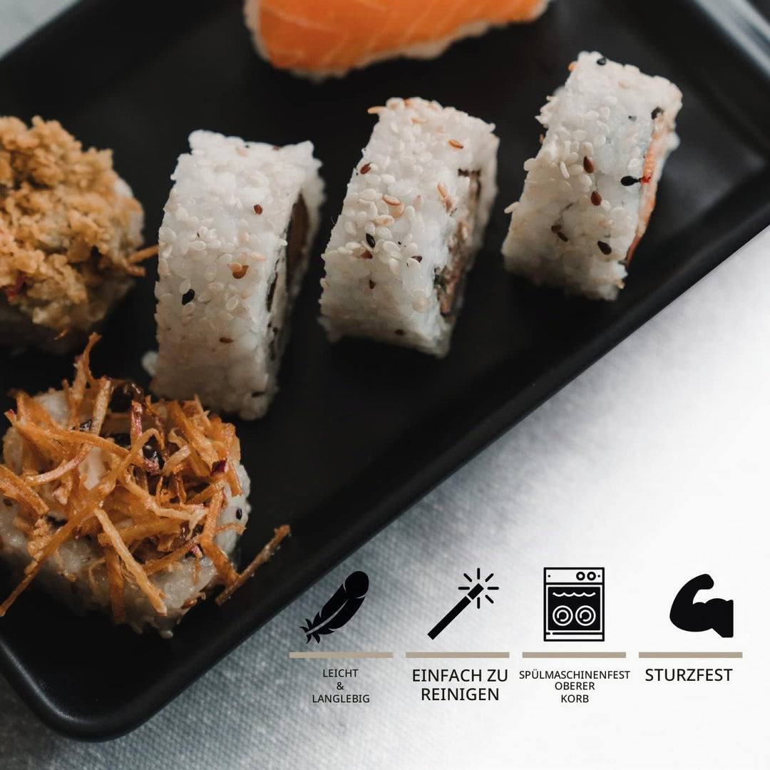 Goliber Japanisches Melamine Sushi Geschirr Set (8pcs) - Enthält 2 Schwarzes Geschirr, 2 Sossenschäl