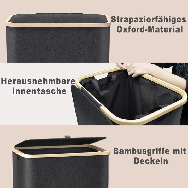 Wäschekorb mit Deckel Gross, 100L Wäschesammler schmal mit herausnehmbaren Wäschesack Laundry Basket