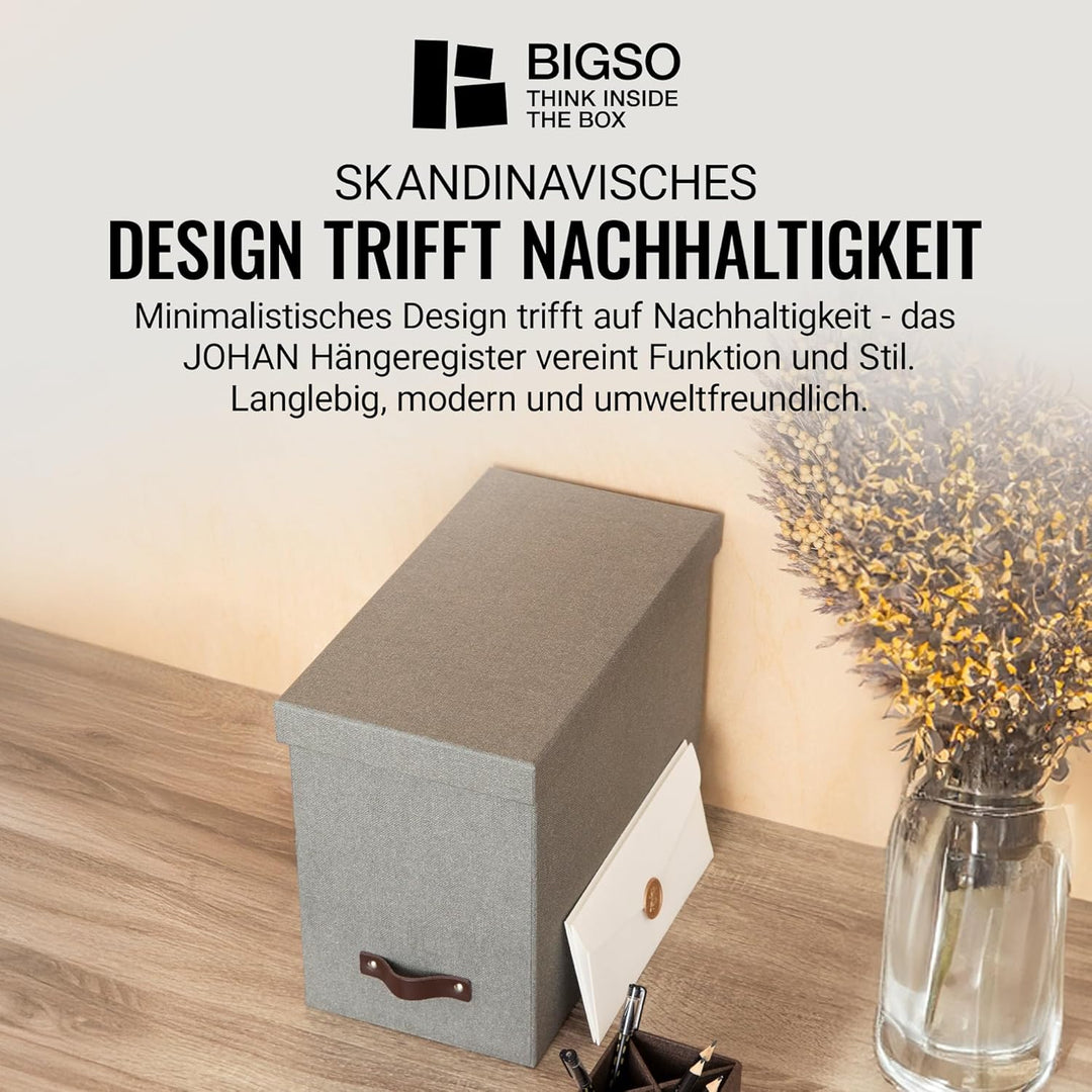 BIGSO JOHAN Hängeregisterbox A4 – Hängemappenbox mit Deckel und Griff – Schreibtischablage für Hänge