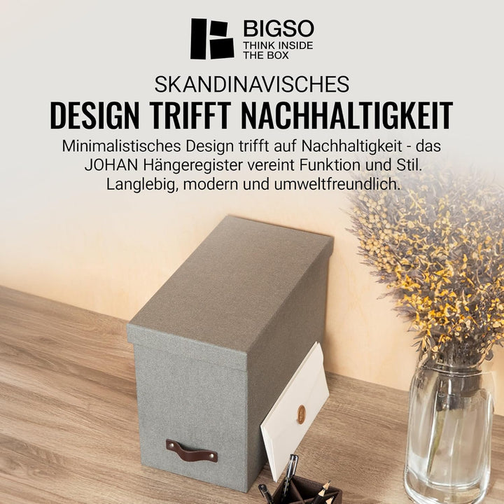 BIGSO JOHAN Hängeregisterbox A4 – Hängemappenbox mit Deckel und Griff – Schreibtischablage für Hänge