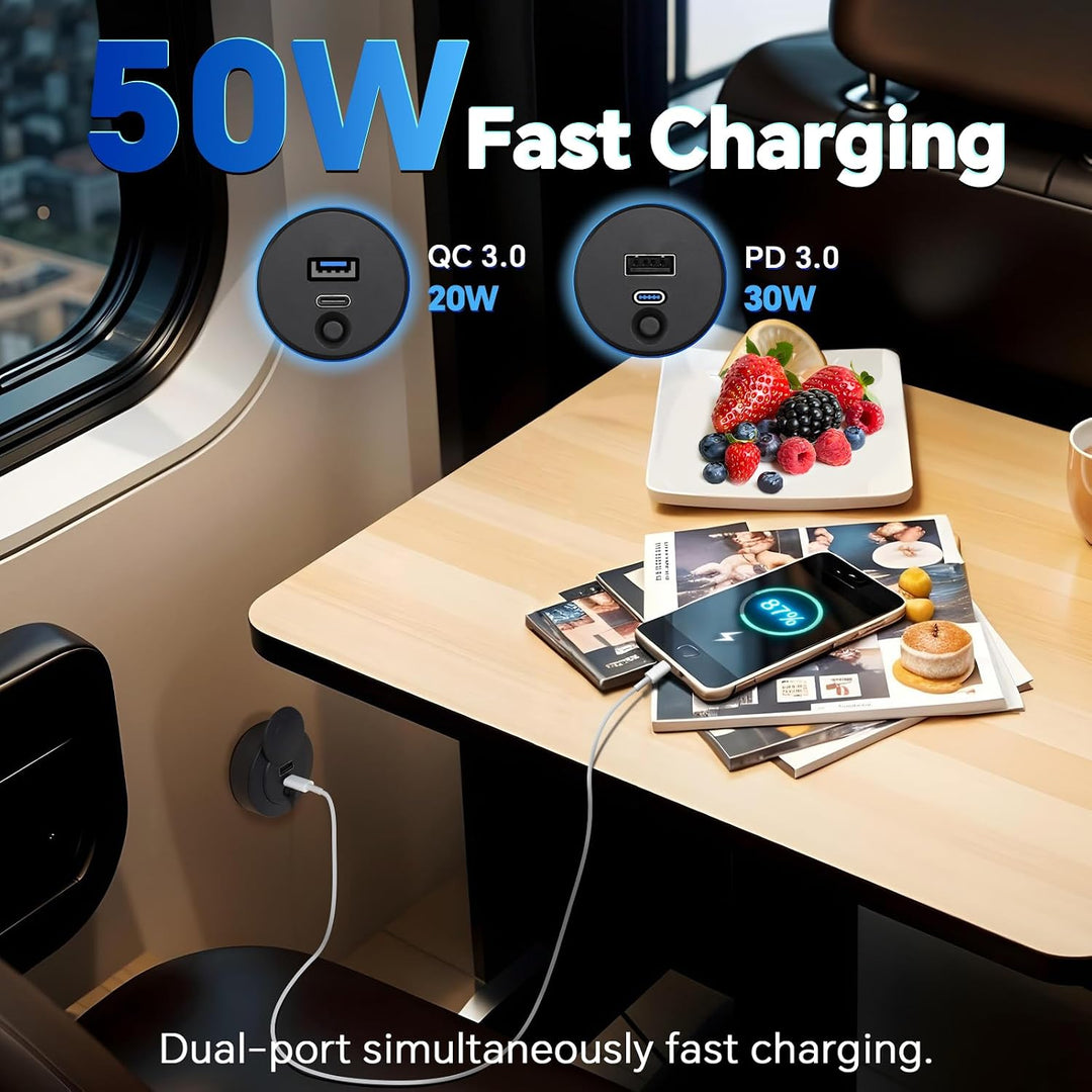 acegoo 2 x USB C Steckdose 12V Wohnmobil Buchse 50W, Typ C Anschluss PD3.0 30W QC3.0 20W, 12 Volt La