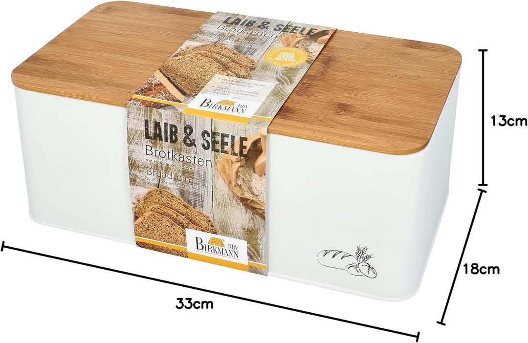 Birkmann, Laib & Seele Brotkasten, Metall mit Bambusdeckel, 33 cm, zum Aufbewahren von Brot und Teig
