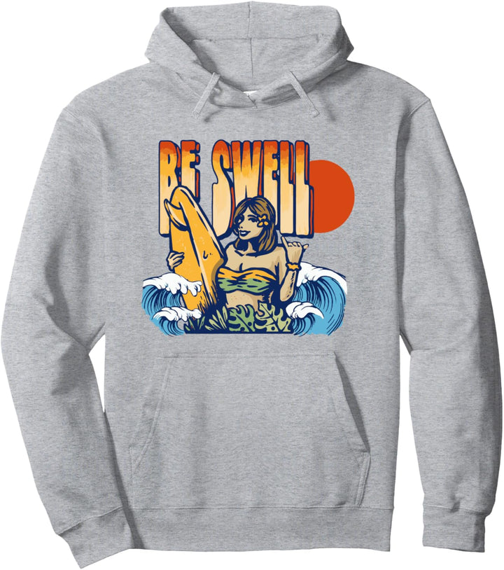 Be Swell Vintage Surf Girl Retro Eighties Graphic Pullover Hoodie