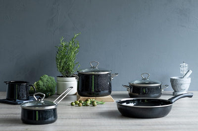 Riess 0703-009 Fleischtopf mit Glasdeckel, Nouvelle- Black Magic EXTRA STARK, Durchmesser 20cm, Höhe